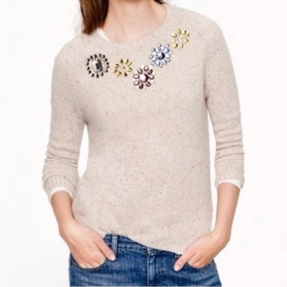 J. CREW Donegal Lambs Wool Crewneck Jeweled Sweater Size S